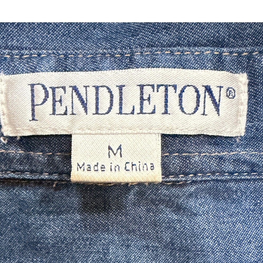 Pendleton Womens Denim Ruffle Pearl Snap Western Shirt Country Rodeo M - Picture 6 of 13
